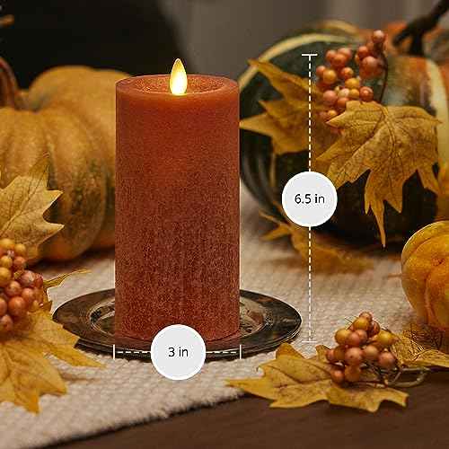 Luminara Sea Glass Flameless Candle, Adobe 3" x 6.5", Moving LED Flame Pillar with Timer, Battery Operated, Real Wax, Unscented Home D?cor