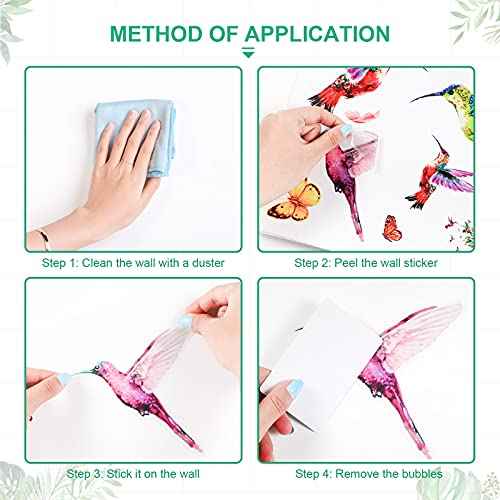 Zonon Hummingbirds Wall Decals Peel and Stick Birds Vinyl Wall Stickers Butterfly Flowers Colorful Hummingbird on The Tree Branch Flower Decals Garden Living Room Bedroom TV Decorations