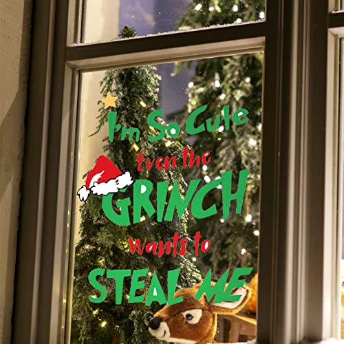 Creative Christmas G r i n ch Wall Stickers I am So Cute Letter Quotes Wall Decals Removable Wall Deacals for Holiday Home School Party Supplies Xmas New Yeafr Decoration
