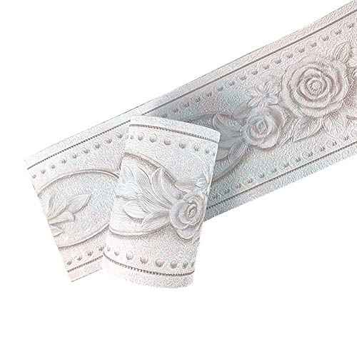 Simplemuji Self Adhesive 5 Meters White Peony 3D Peel and Stick Waterproof Wall Border Easy to Apply 4 Inch by 16.5 Feet