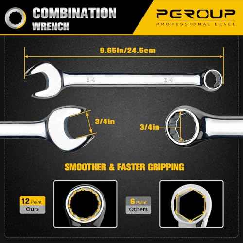 3/4" SAE Combination Wrench, CR-V Steel with Mirror Polish, 12-Point Design, 15-Degree Offset, Perfect for Auto Repair, Household, Car & Truck Emergency