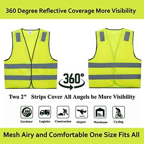 Safety Vests 10 Pack - Yellow Reflective High Visibility Construction ANSI Class 2 Work Vest for Men,Woman,Hi Vis Vest Mesh and Neon Silver Strip
