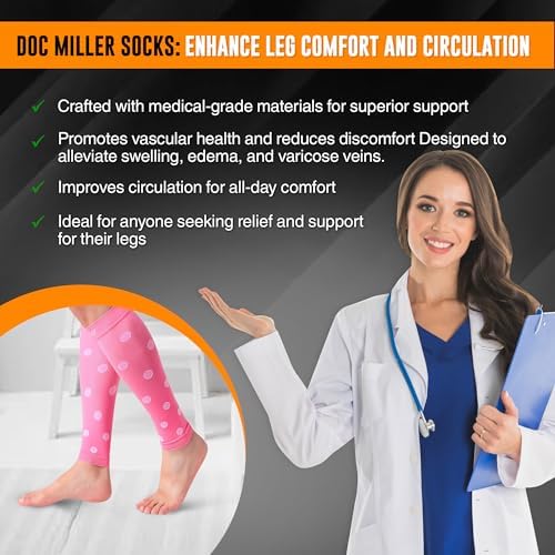 Doc Miller Calf Compression Sleeve – Footless Socks for Women & Men, 20-30mmHg, Shin Splint & Leg Cramp Support, Varicose Veins, Knee High, 1 Pair, Polka Dot