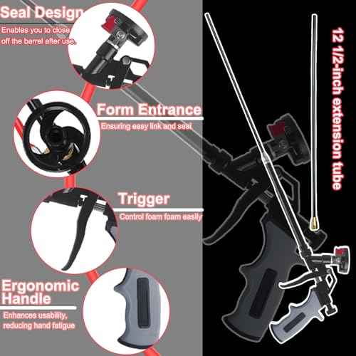 25inches Extended Foam Gun,PTFE-Coated Professional Expanding Foam Gun,Foam Spray Insulation Gun for Insulating and Caulking(Gray)