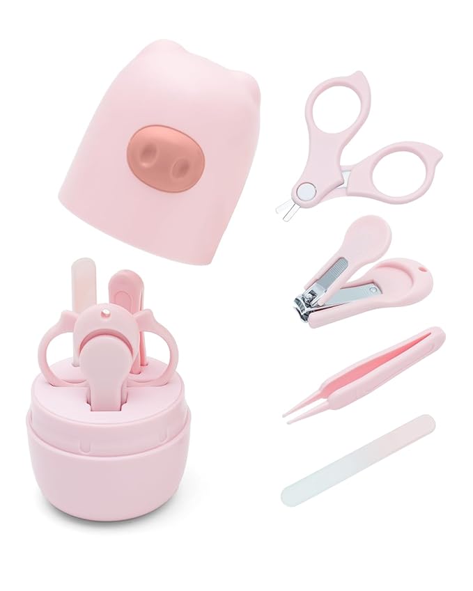 babygoal Baby Nail Flie Care Kit - 4-Piece Gentle Nail Trimmer & File Set with Safety Stopper | Painless Clipping for Newborns & Infants | Portable Case (Soft Pink) ZJCT01-B