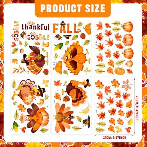100 Pcs 6 Sheets Thanksgiving Turkey Wall Sticker Decorations Maple Leaves Fall Wall Stickers for Fall Thanksgiving Birthday Party Autumn Leaves Window Decal Home Window Decorations