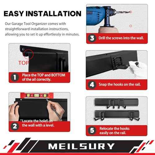 Garage Storage, 48-INCH Garage Tool Organization Wall Mount, Upgraded to Support Max 440lbs Garage Garden Tool Organizer, Professional Wall Mount Tool Storage Racks with 3 Rails and 7 Hooks