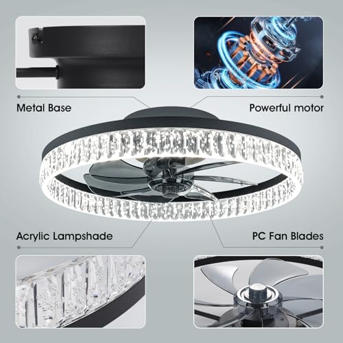 Ceiling Fans with Lights, 20'' Ceiling Fans with Lights and Remote, Low Profile Ceiling Fan with Light, 3 CCT & Dimmable, 6 Fan Speed, Remote&App Control Ceiling Fan for Bedroom, Living Room, Kitchen