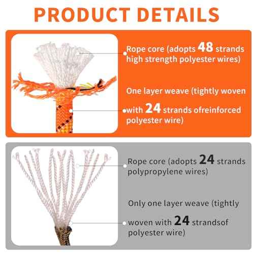 Arborist Rope Tree Rope Polyester Bull Rope (1/2in x 150ft) 48 Strands for Pull Swing Knot (Orange)