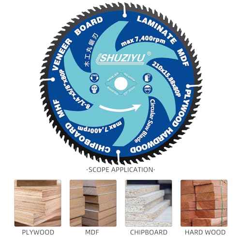 LSHUZIYU 8 1/4 Inch (210MM)-80T, Arbor 5/8"-Diamond, Smooth Cut Coating. Circular Saw Blade, Table Saw Blade, Miter Saw Blade, for Laminate, Veneer Board, Plywood, Hard Wood, MDF and HDF Cutting