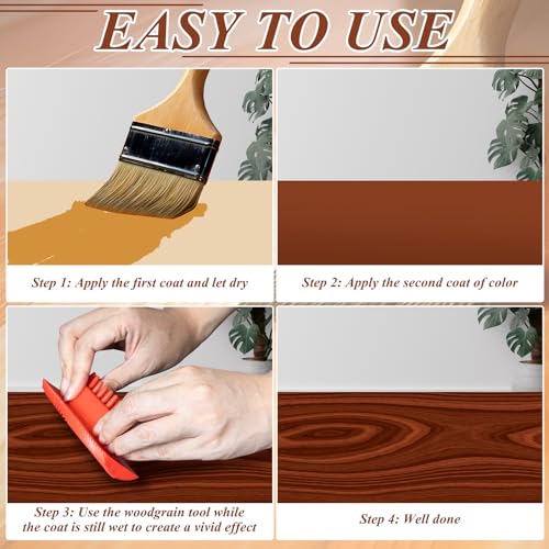 4 Piece Wood Grain Tool Wood Grain Tool Texture Pattern Wood Grain Painting Tool with Handle Rubber Wood Grain Roller Natural Woodgrain Maker for DIY Wall Room Art Decoration