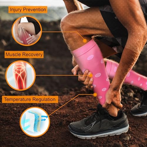 Doc Miller Calf Compression Sleeve – Footless Socks for Women & Men, 20-30mmHg, Shin Splint & Leg Cramp Support, Varicose Veins, Knee High, 1 Pair, Polka Dot