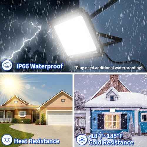 150W LED Outdoor Flood Lights with Plug, 18000lm Bright Work Light with 6ft Cord, 5000K Daylight White Exterior Floodlight, IP66 Waterproof Security Light Yard Lights for Garage Stadium 2 Pack