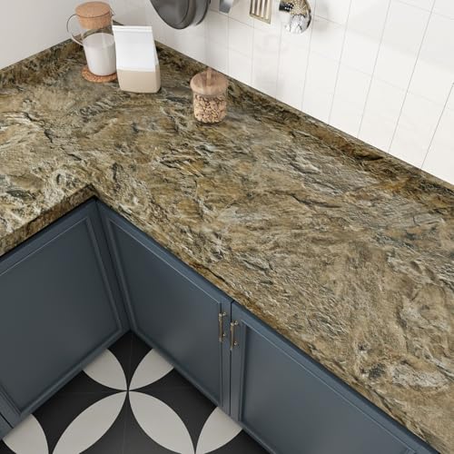 Wallercity Brown Marble Contact Paper Peel and Stick Countertops Granite Wallpaper for Cabinets Drawers Vinyl Self Adhesive Wall Paper for Desk Shelf Bathroom Kitchen Waterproof Film 15.8''x78.7''