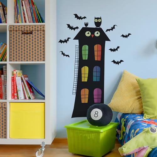 Spooky Halloween Door Stickers 24x35.4 inch Removable Black Owl Bats Decal Haunted House Decor for Front Door Kids Room Instant Spooky Season Decor