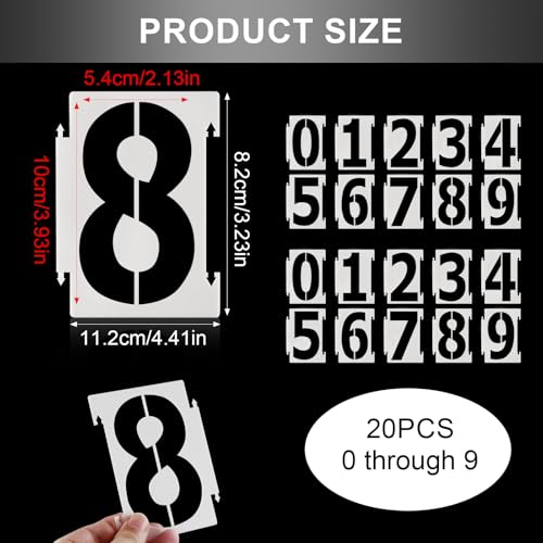 Number Stencils 4 inch Curb, 20Pcs 0-9 Address Curb Stencil Kit Reusable Plastic Numbers Interlocking Stencils for Painting Address on Wall Wood Road Mailbox