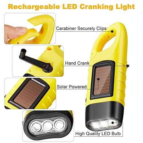 Mudder 4 Pack Hand Crank Solar Powered Flashlight Emergency Rechargeable Led Flashlight Survival Gear Self Powered Charging Torch for Hiking Backpack Camping Safety Emergency Pack(Yellow, Black)