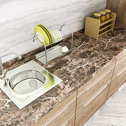LACHEERY Dark Brown Marble Contact Paper for Cabinets Peel and Stick Wallpaper for Kitchen Countertops Removable Backsplash Self Adhesive Granite Wallpaper Counter Top Covers Old Furniture 15.8"x80"