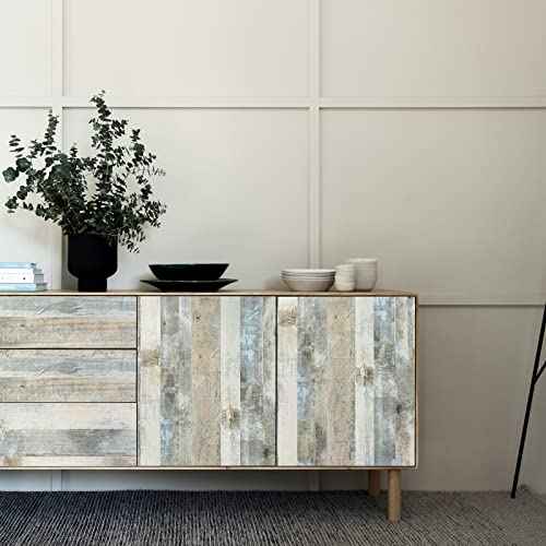 Sevalo Wood Contact Paper Shiplap Peel and Stick Wallpaper Wood Grain Contact Paper for Cabinets and Drawers Rustic Self-Adhesive Removable Wallpaper Plank Panel Sticky Paper Desk 15.7inW 78.7inL