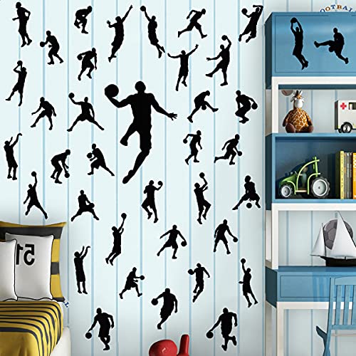 Removable Basketball Player Wall Decal DIY Sports Player Silhouette Wall Stickers Peel and Stick Jumpman Decal Sticker for Kids Room Boys Bedroom Playroom Wall Decor