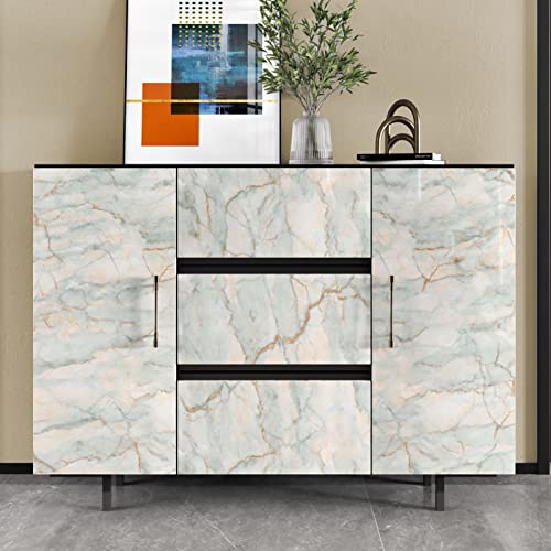 Glossy Cyan Marble Contact Paper Peel and Stick Countertops Waterproof Marble Wallpaper for Bathroom Green/Yellow Vinyl Self Adhesive Kitchen Countertop Contact Paper for Cabinets Tables 15.8"x78.7"