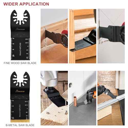 MAZING 58 PCS Oscillating Saw Blades, Quick Release Titanium Multi Tool Blades Kits for Wood Metal Plastic, Universal Oscillating Tool Blade Kits for Dewalt Ryobi Milwaukee Rockwell Fein Makita