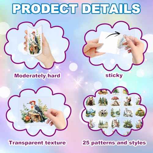 GLOBLELAND 25 Sheets Forest Animals Adhesive Stickers Jungle Animals Decal Stickers 3.9x3.6 inch Autumn Plants Landscape Adhesive Lantern Jar Decals for Window Lamp Glass Cup Vase Art Home Decor