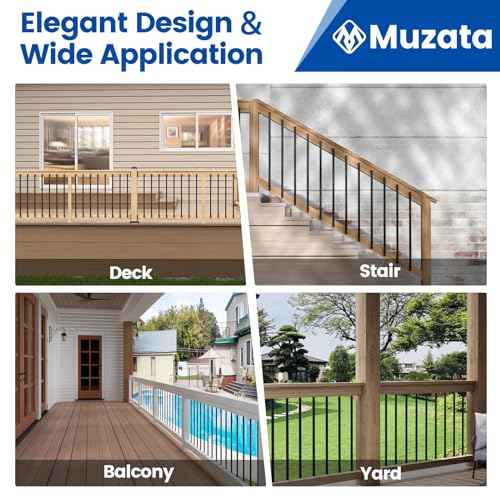 Muzata 25Pack 32'' Aluminum Deck Balusters Facemount Rectangular Railing Metal Spindles with Screws Stair Porch Staircase Deck Spindles for Wood and Composite Fencing WT34