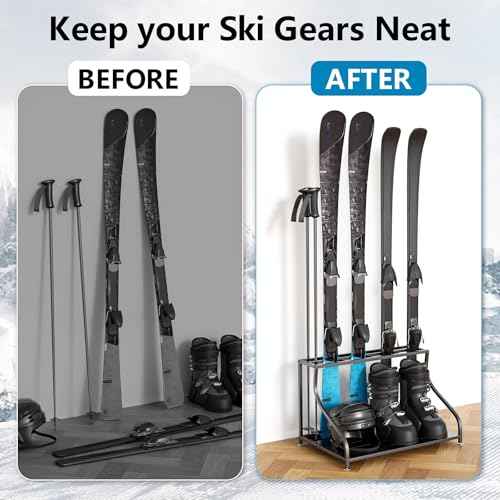Ski Storage Rack-Holder Garage - Freestanding Ski Equipment Organizer Ski Boot Snowboard Rack Stand Snow Gear Storage