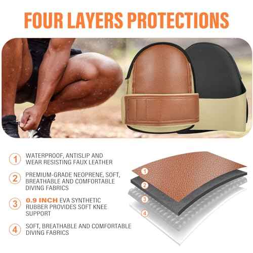 Safety Knee Pads for Work Super Soft Leather Knee Protector For Construction, Garden, Clean, Floor and Garage, Large Size in Pairs (Dark Khaki)