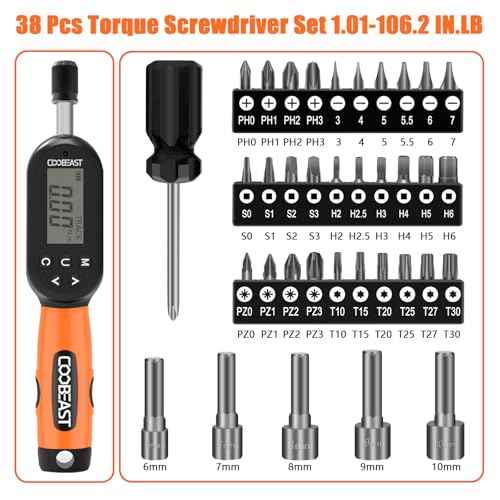 38pcs Torque Screwdriver 1.01-106.2 in-lbs/0.11-12 Nm, 1/4 inch Drive Electronic Digital Torque Wrench Set Vibration with Buzzer/LED Notification for Gunsmithing, Scope Mounting