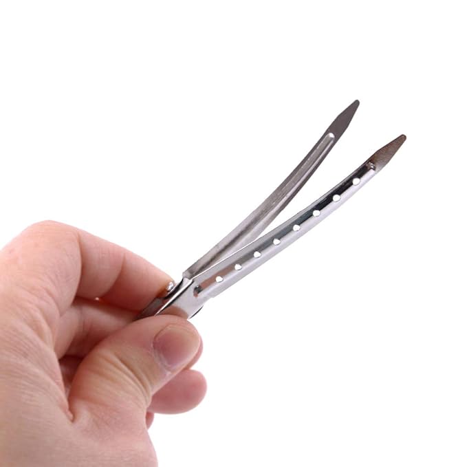 24 Pcs 3.54 Inches Duck Billed Clips Silver Alligator Hair Clips with Holes Metal Alligator Curl Clips for Hair Extensions