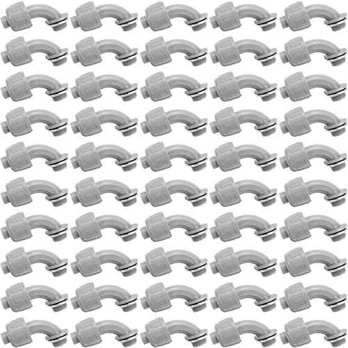 Yaomiao 50 Pcs 1/2 Inch Liquid Tight Connector PVC Electrical Conduit Fittings Straight 90 Degree Flexible Conduit Connector for Home Bathroom Tube Tool Supplies, Grey(50 Pcs)