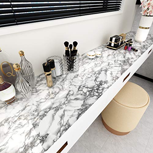 LaCheery White and Gray Marble Contact Paper for Bathroom Countertops Removable Glossy Marble Paper Granite Gray/White Wallpaper Peel and Stick for Wall Cabinets Counter Top Waterproof Vinyl 15.8"x80"