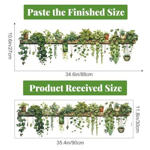 Nature Green Plants Peel and Stick Wall Decals Wallpaper, Removable Wall Decals Shelves Green Plants Vinyl Art Wall Stickers & Murals for Living Room Kitchen Bathroom Decoration (A-Green)