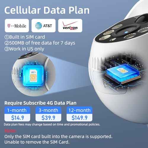 Apone 4G LTE Cellular Security Camera, No WiFi Solar Powered Security Camera, Auto Tracking, Color Night Vision, Motion Detection, 2 Way Audio, Built in SIM Card, Support Verizon/AT&T/T-Mobile
