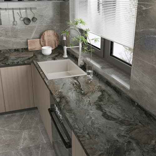 CHIHUT Dark Brown Matte Marble Contact Paper for Countertops Waterproof Marble Wallpaper Peel and Stick Countertops for Kitchen 12"x100" Thick Self Adhesive Contact Paper Decorative for Cabinets Walls