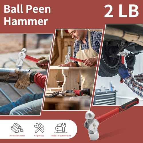 Ball Peen Hammer 2 Lb, Big Ball Pein Hammer With Non-slip Rubber Grip, Metal Hammer For Metal Work, Rounding, Mechanics