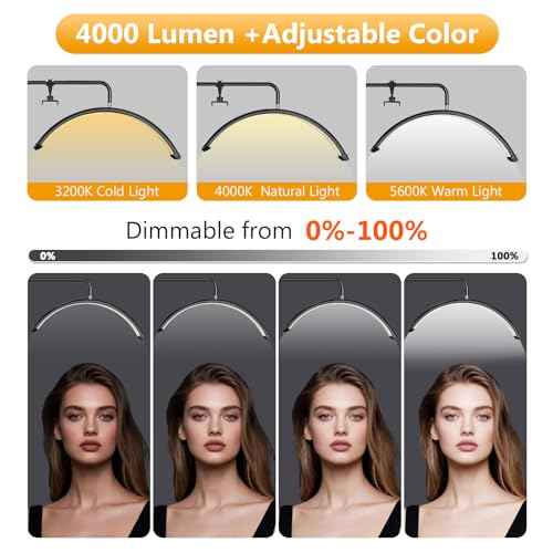 NATURALRISE LED Floor Lamp£¬Half Moon Lash Light for Eyelash Extensions, Nail Art & Tattoos | 3 Color Temperatures, 10-100% Dimming, Height Adjustable Reading Lamp for Bedroom, Office, Makeup Studio