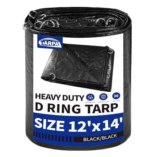 TARPAL Tarp 12x14 Feet Heavy Duty Tarps 14mil D-Ring Waterproof Tarp for Outdoors UV Protection Triangular Sewing Design Reinforced Corners and Edges£¨Black£©