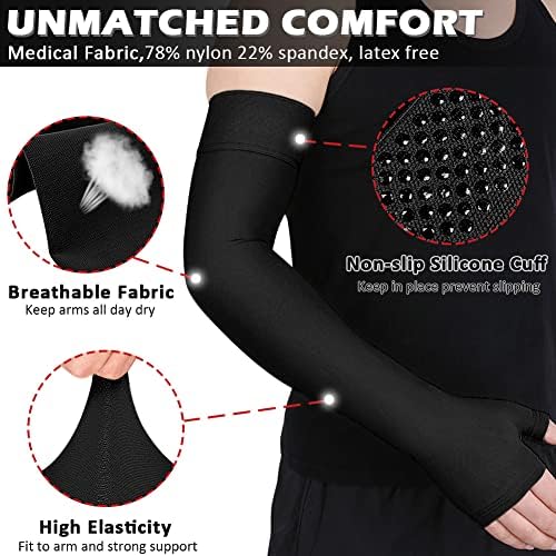 Ailaka Lymphedema Compression Arm Sleeve（Single） with Gauntlet for Men Women, 20-30 mmHg Medical Compression Arm Sleeve