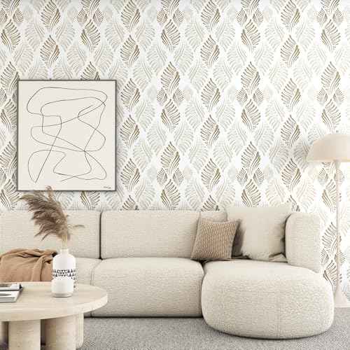 Brown Wall Paper Modern Peel and Stick Wallpaper 17.3"¡¿78.8" Boho Brown and Beige Self Adhesive Removable Wallpaper for Bedroom Contact Paper for Cabinets Waterproof Geometric Wallpapers Home Vinyl