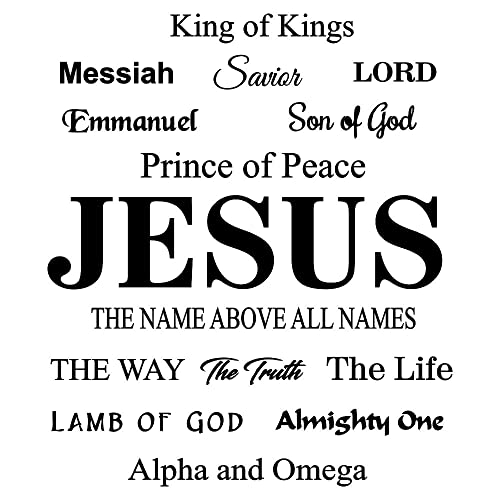 Jesus Wall Decal - Religious Quotes and Lord Lettering Sticker - Removable PVC Wall Decor for Church, Living Room and Study - (son of godsavioremmanuellamb of godAlpha and Omega~KIing of