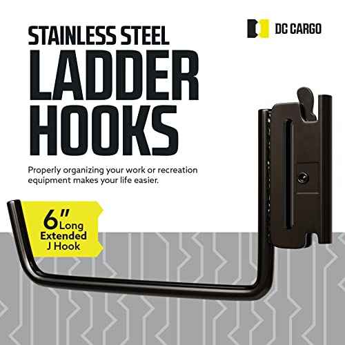DC Cargo - Extended Flat J Hook E Track Ladder Hooks (4 Pack) - Shed, Garage Wall Hanger Accessories - Storage Hangers for Ladders, Large Tools & Equipment - Heavy Duty Organize Holder Mount