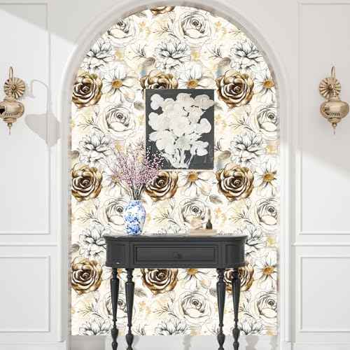 Beige Floral Peel and Stick Wallpaper Vintage Blue Contact Paper Brown Flower Wall Mural Home Vinyl Waterproof Self Adhesive Removable Renter Friendly Wall Paper 17.5" x 118"