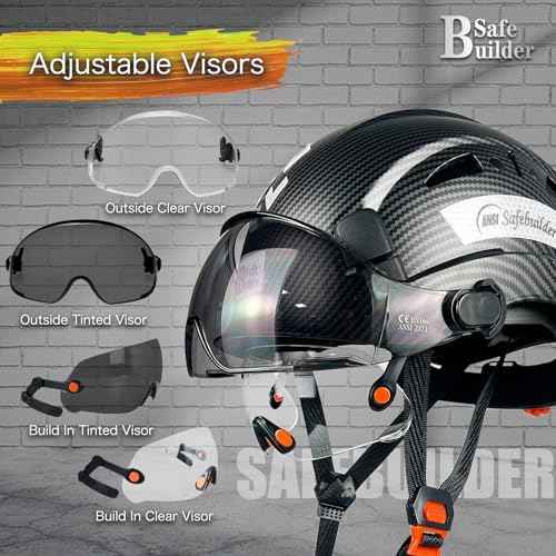 Industrial Safety Helmet with Visor ABS Hard Hat with Visor Adjustable Ventilation Hardhats Construction Head Protection ANSI Z89.1