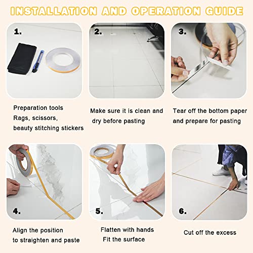 Floor Tiles Gold Foil Lines Metalized Mirror Tape, Self-Adhesive Tile Seam Sticker, Waterproof Gap Sealing Foil Decor Tape for Wall, Cabinet, Kitchen (0.39in x 164 Ft) (Silver)