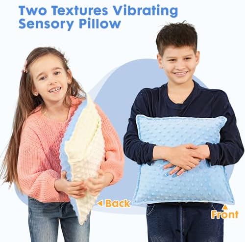 Bmag Sensory Vibrating Pillow for Autistic Kids and Adults,13” x 13” Sensory Toy Gift with Textured Therapy Stimulation Bumps Relief Stress Item for Toddler - Blue and Yellow