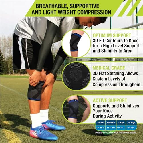 Pro-Tec Athletics 3D Flat Knee Support, Advanced Flat Knit Technology for Custom Fit, Breathable Stretch Fabric for Optimal Support, Medical Grade Compression, Ideal for Active Use, Small
