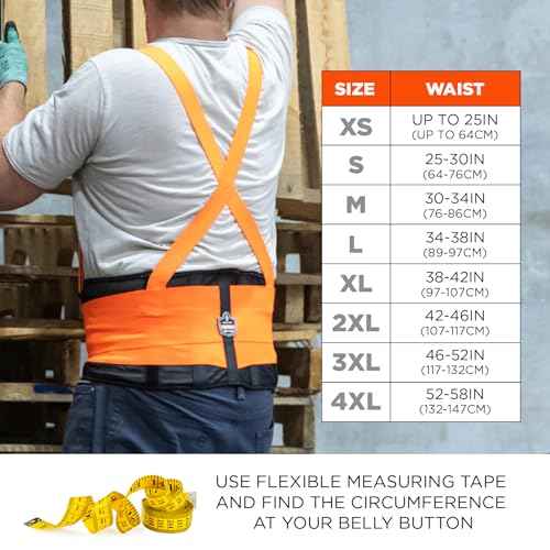 Ergodyne ProFlex 100HV Back Support Brace, High Visibility Support Belt, 8" Spandex Material, Removeable Straps